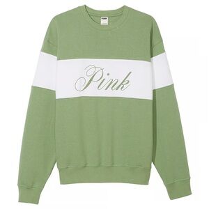 PINK Victoria’s Secret Green & White Color Block Logo Crewneck Sweater Sz Large